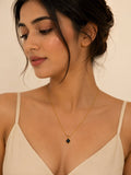 Anti-Tarnish Gold-Tone Necklace with Black Stone Pendant