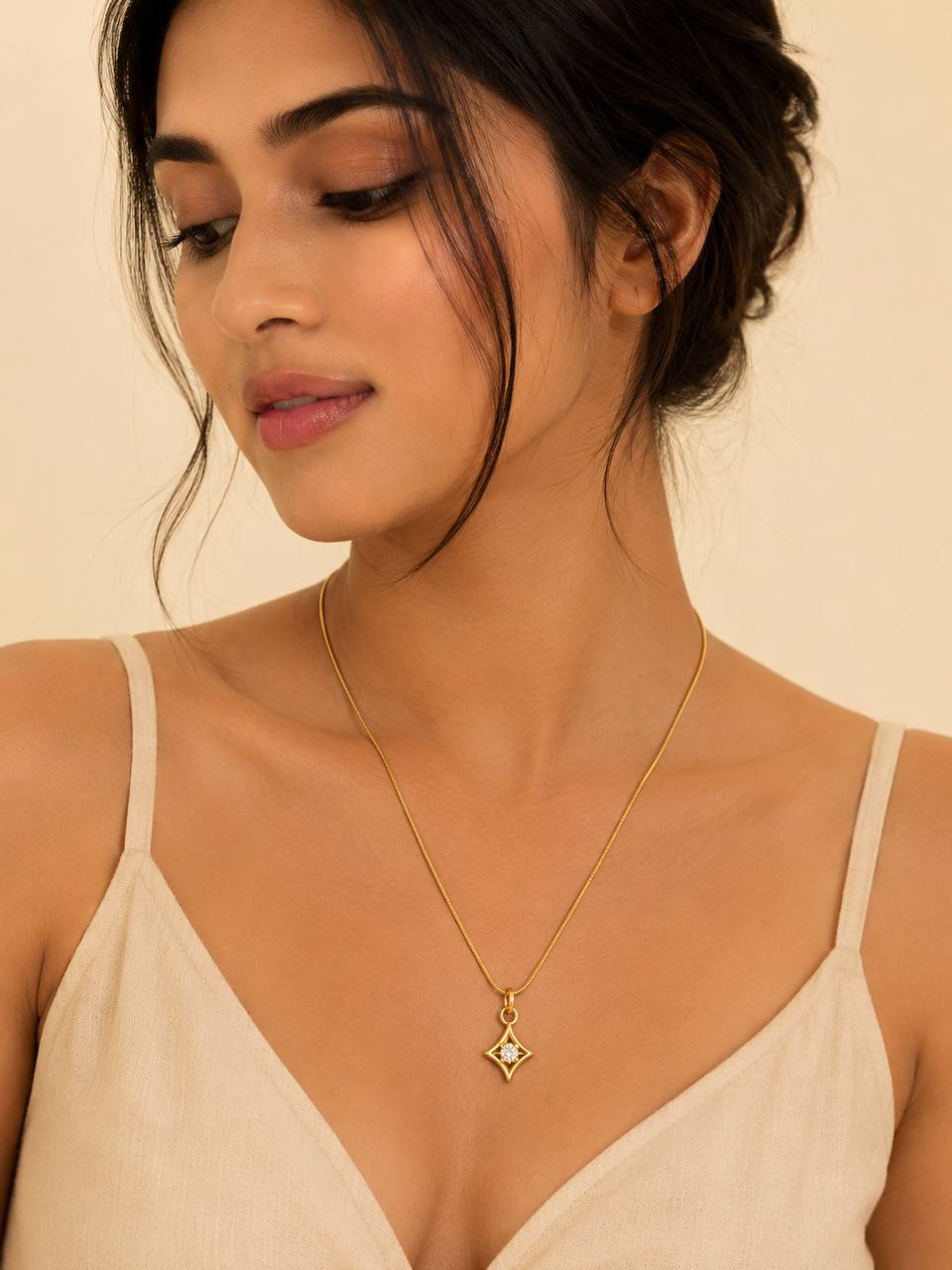Anti-Tarnish Diamond-Style Pendant Necklace