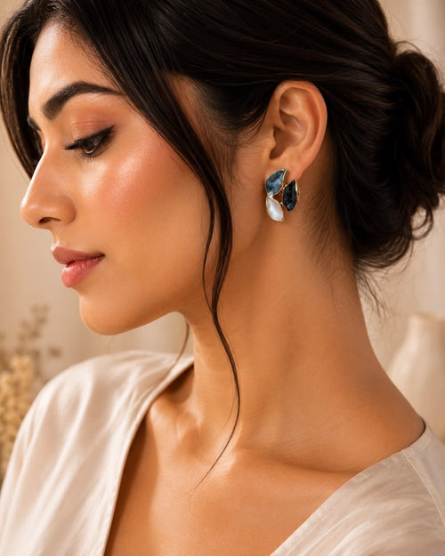 Celeste Anti-Tarnish Marble Leaf Stud Earrings