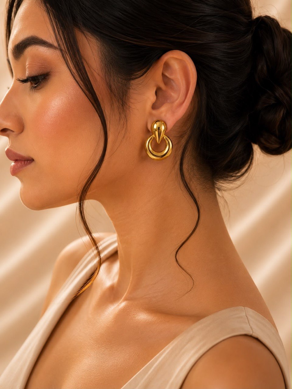 Celeste Anti-Tarnish Double Hoop Statement Stud Earrings