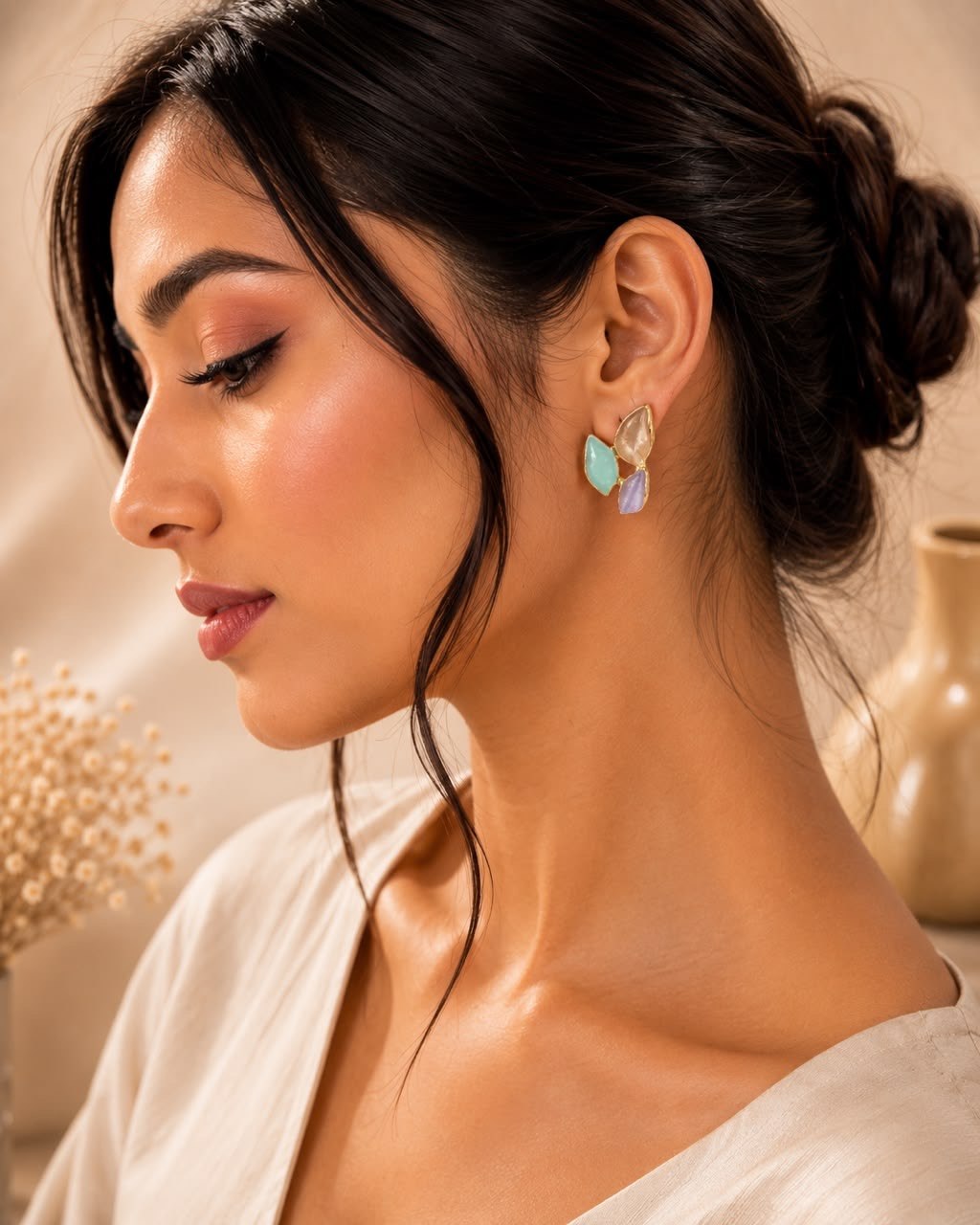 Serena Anti-Tarnish Pastel Floral Stud Earrings