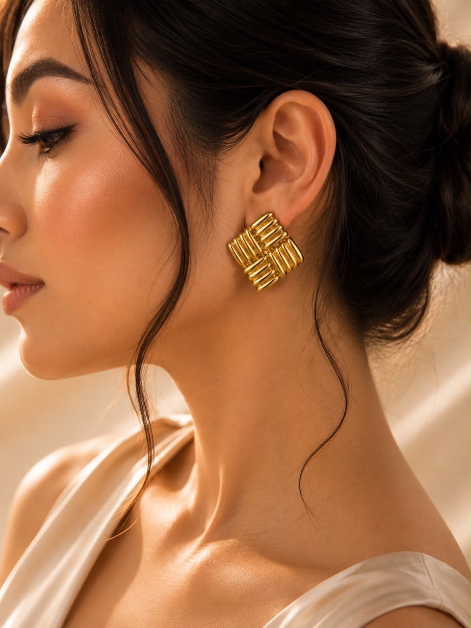 Nova Textured Square Statement Stud Earrings