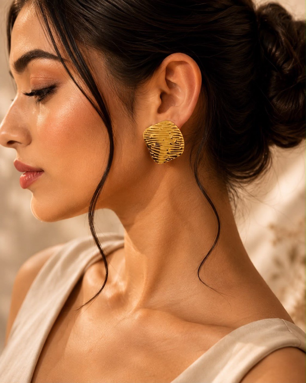 Sienna Anti-Tarnish Textured Statement Stud Earrings