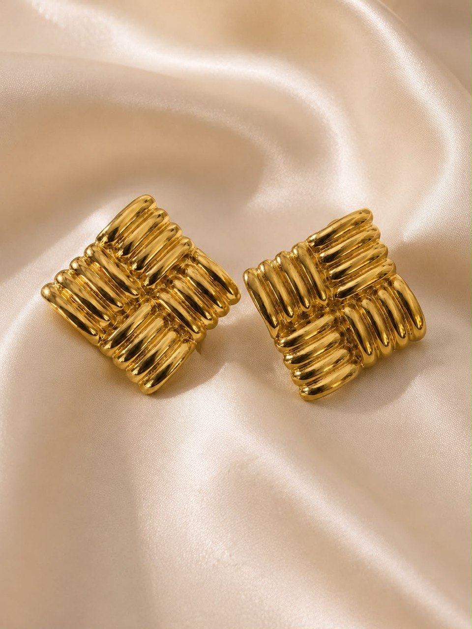 Nova Textured Square Statement Stud Earrings