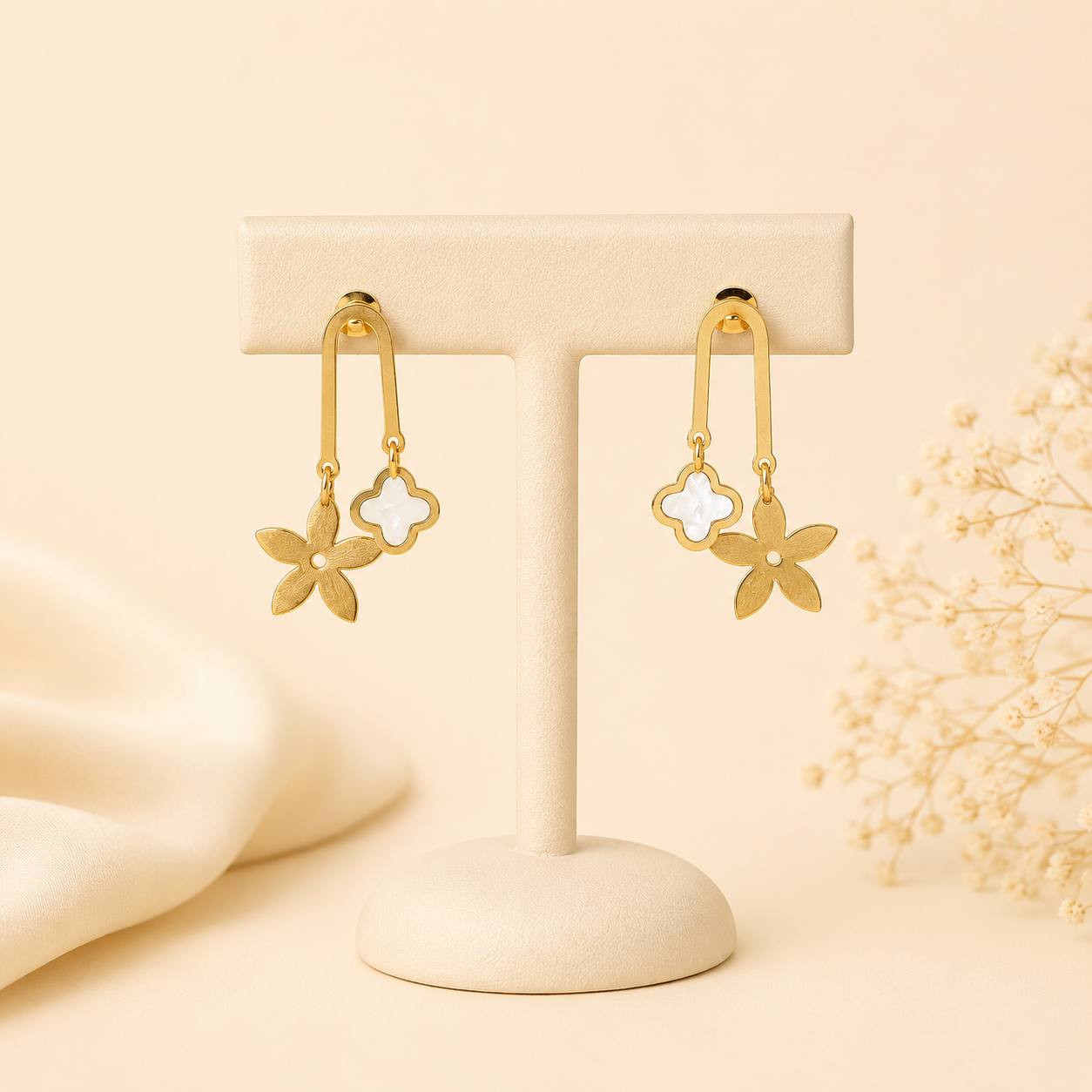 Floral Clover Charm Earrings
