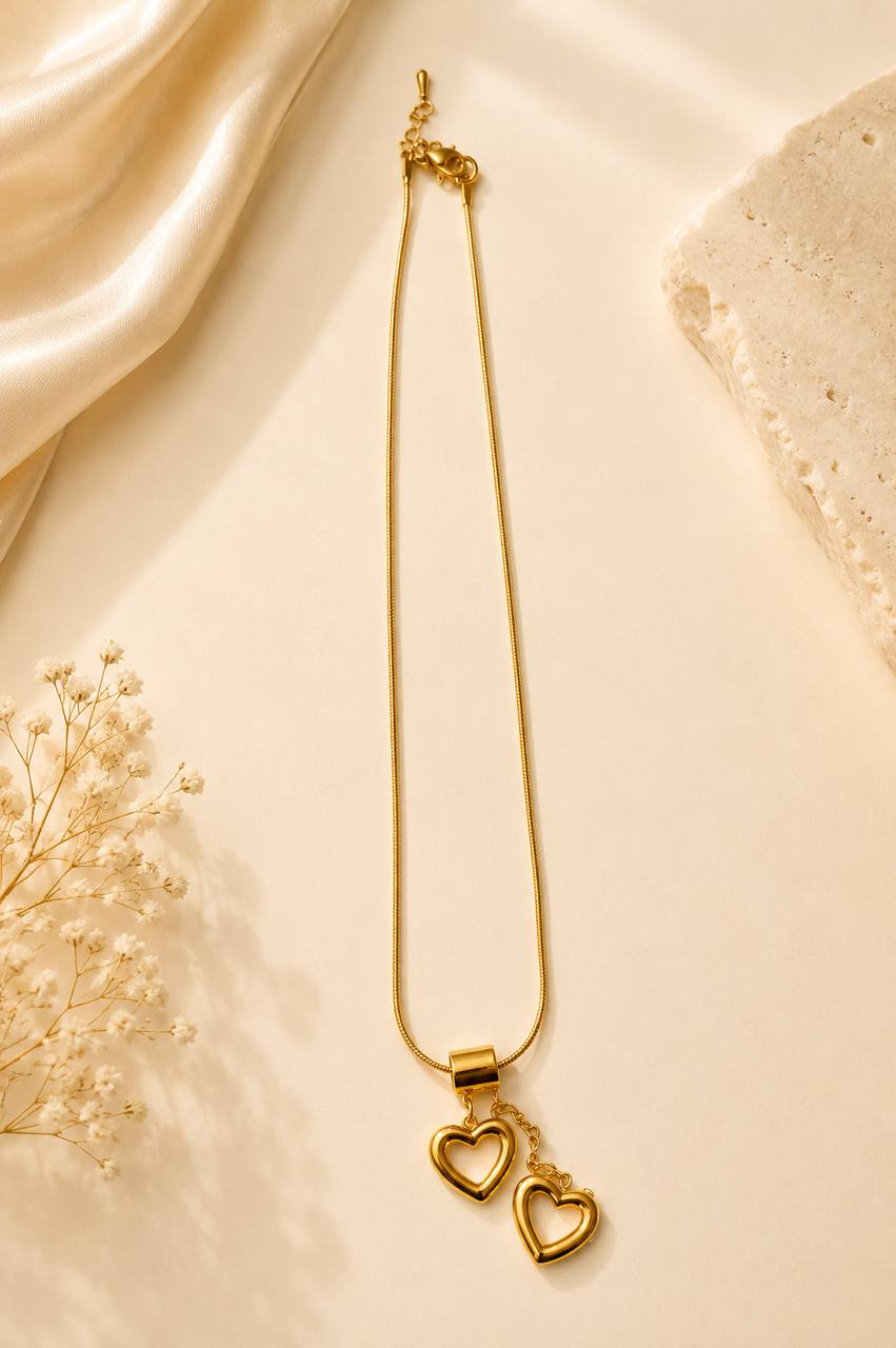 Double Heart Pendant Necklace