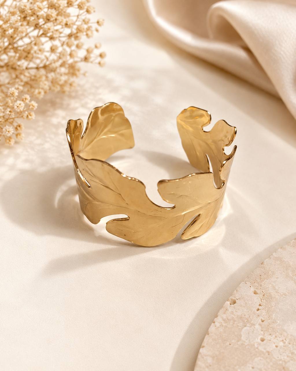 Nature Leaf Open Cuff Kada Bracelet