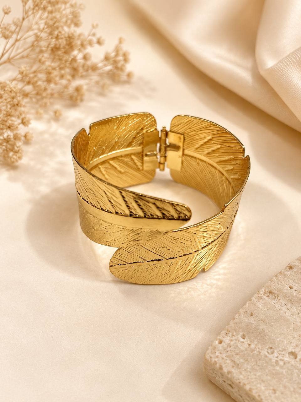 Feather Leaf Hinged Kada Bracelet
