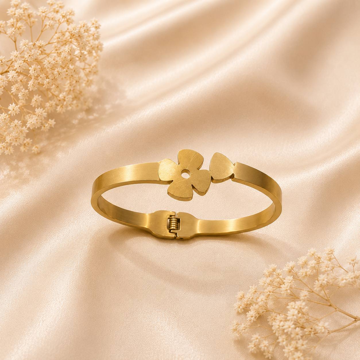 Minimal Floral Gold Kada Bracelet