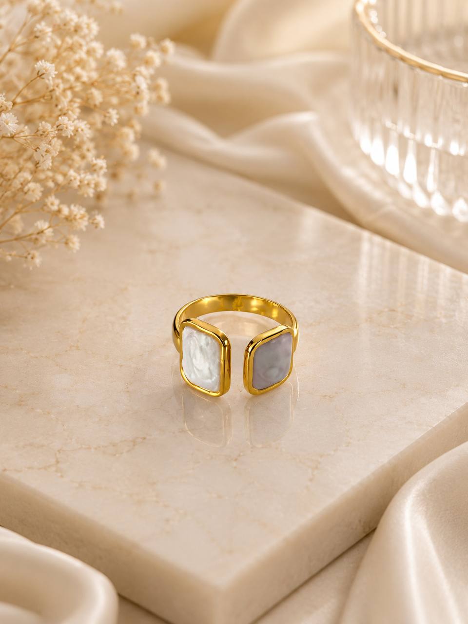 Dual Pearl Square Statement Ring