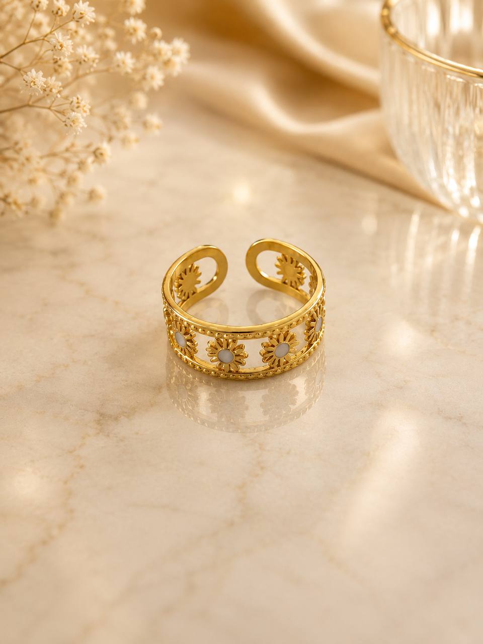 Sunflower Floral Adjustable Ring