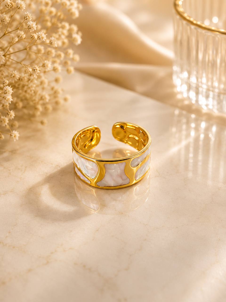 Pearl Enamel Adjustable Ring