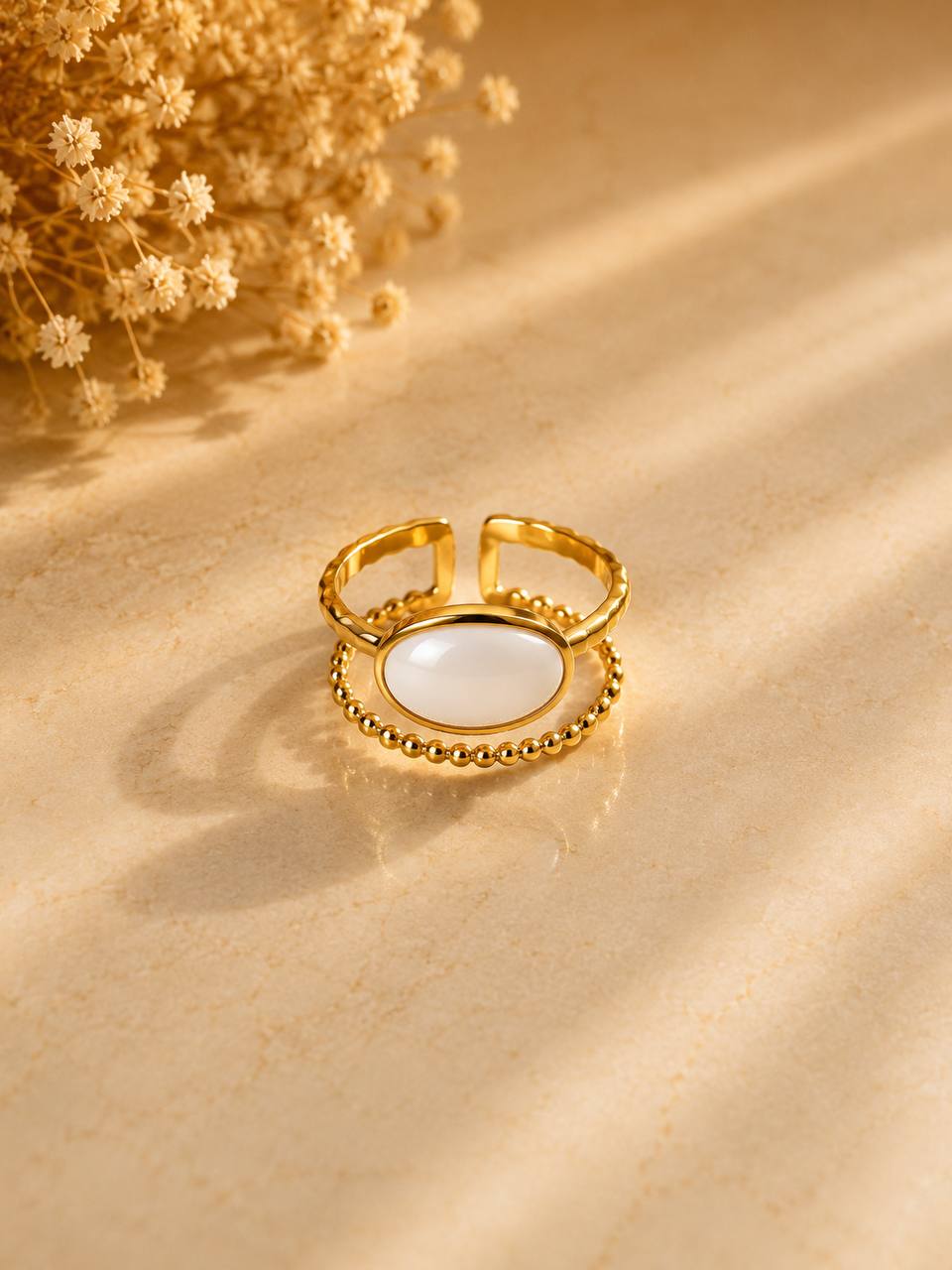 Celeste Oval Pearl Adjustable Ring