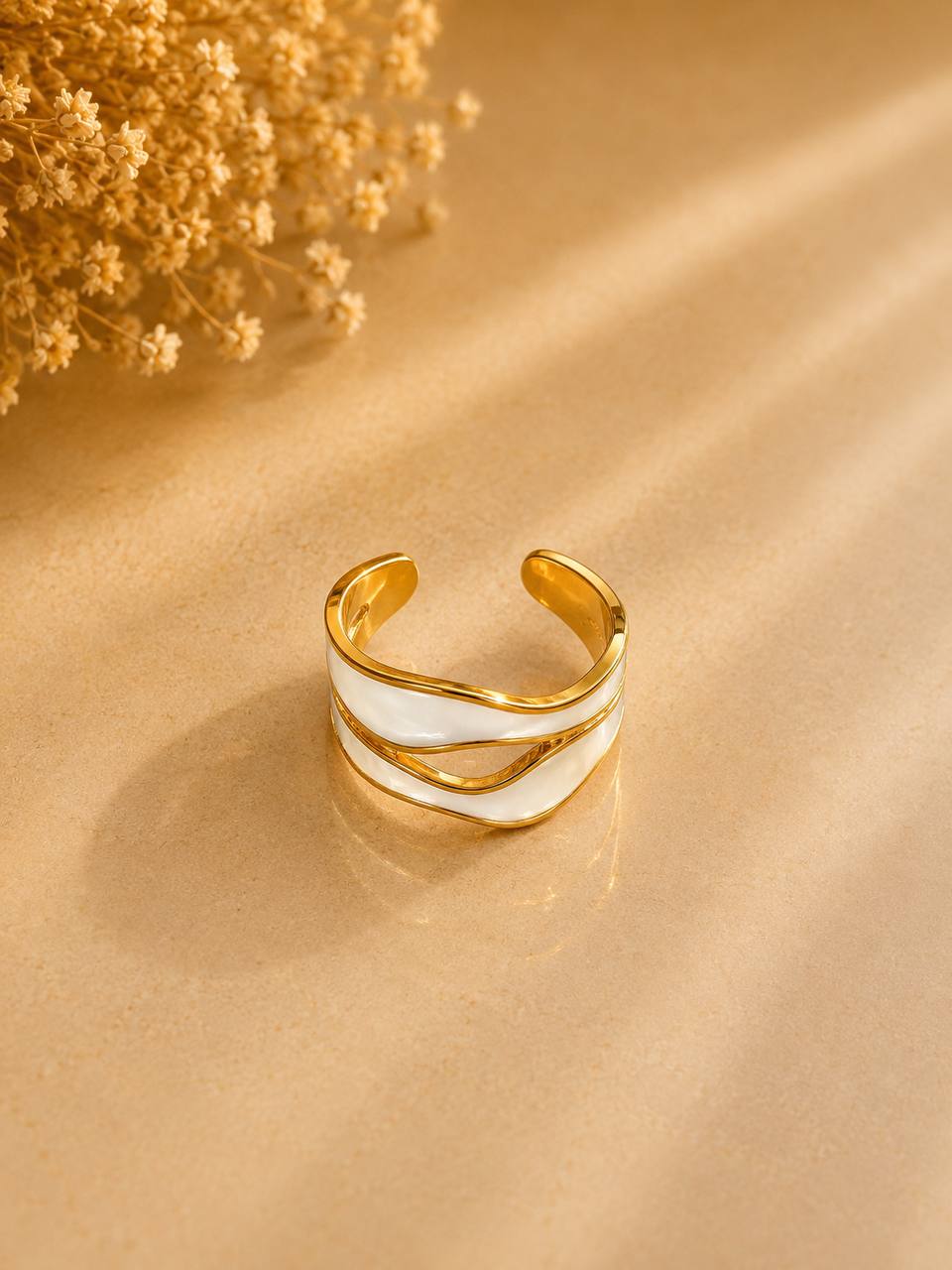Elegant Wave Pearl Adjustable Ring