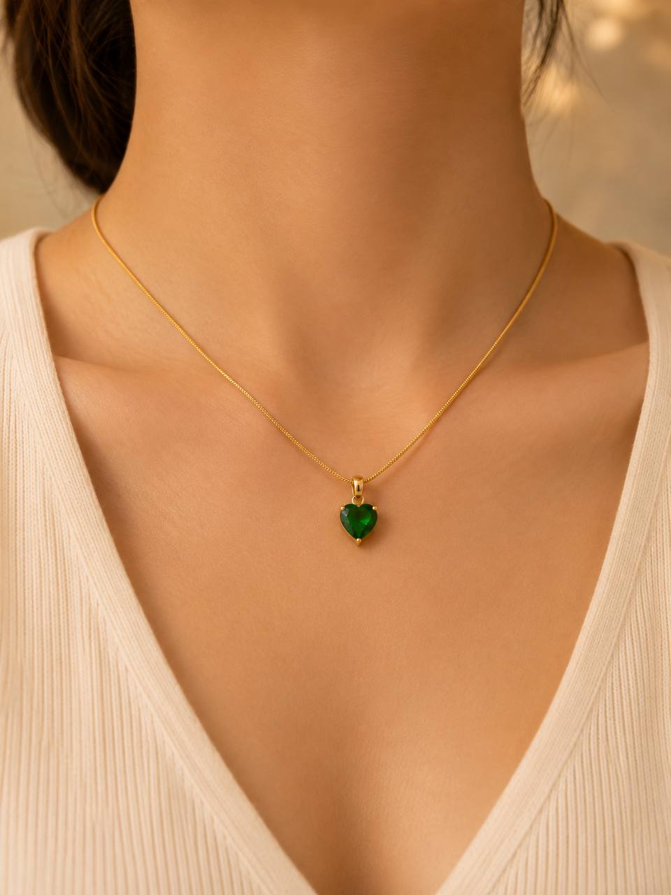Emerald Green Heart Pendant Necklace