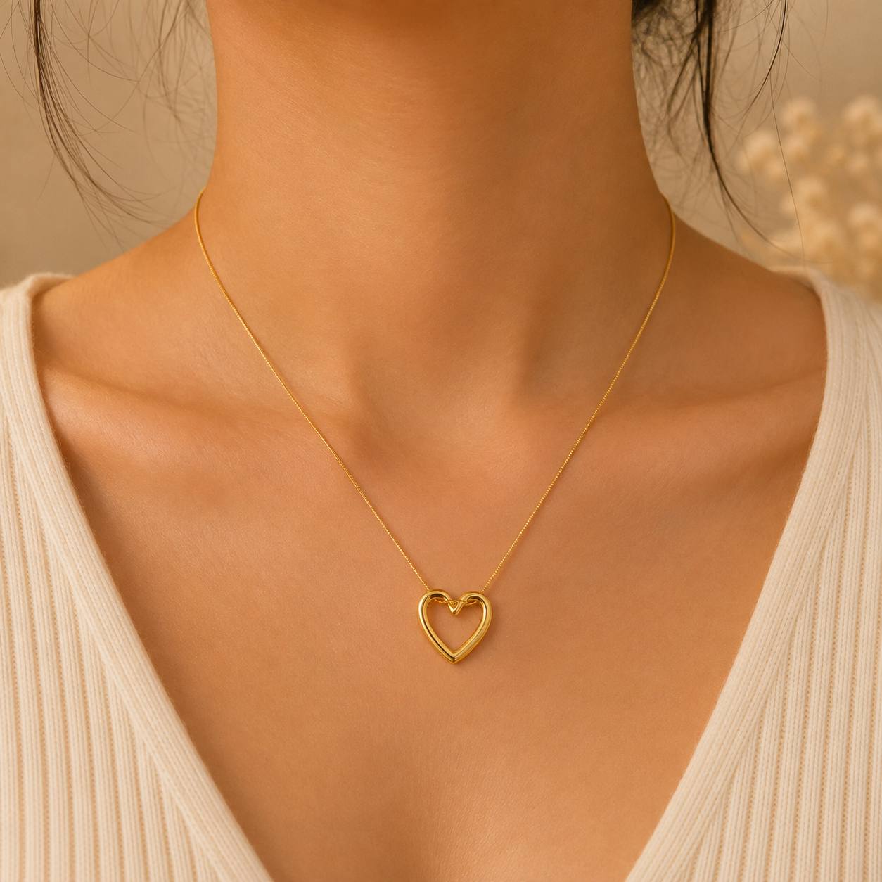 Minimalist Open Heart Pendant Necklace