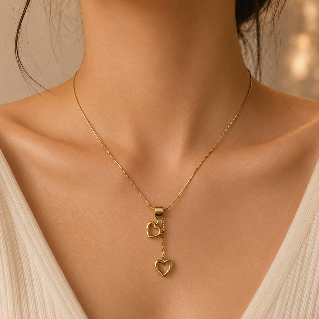 Double Heart Pendant Necklace