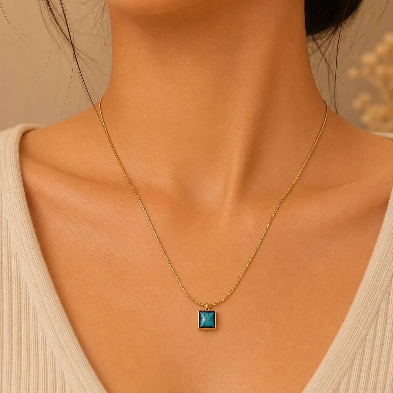 Turquoise Square Pendant Necklace