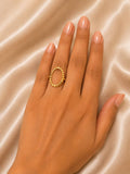 Anti-Tarnish Beaded Open Oval Ring