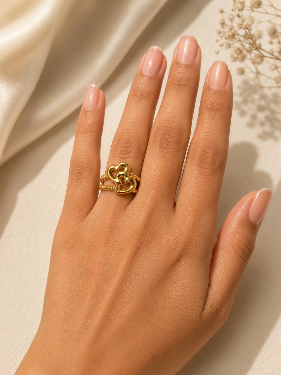 Anti-Tarnish Double Heart Ring