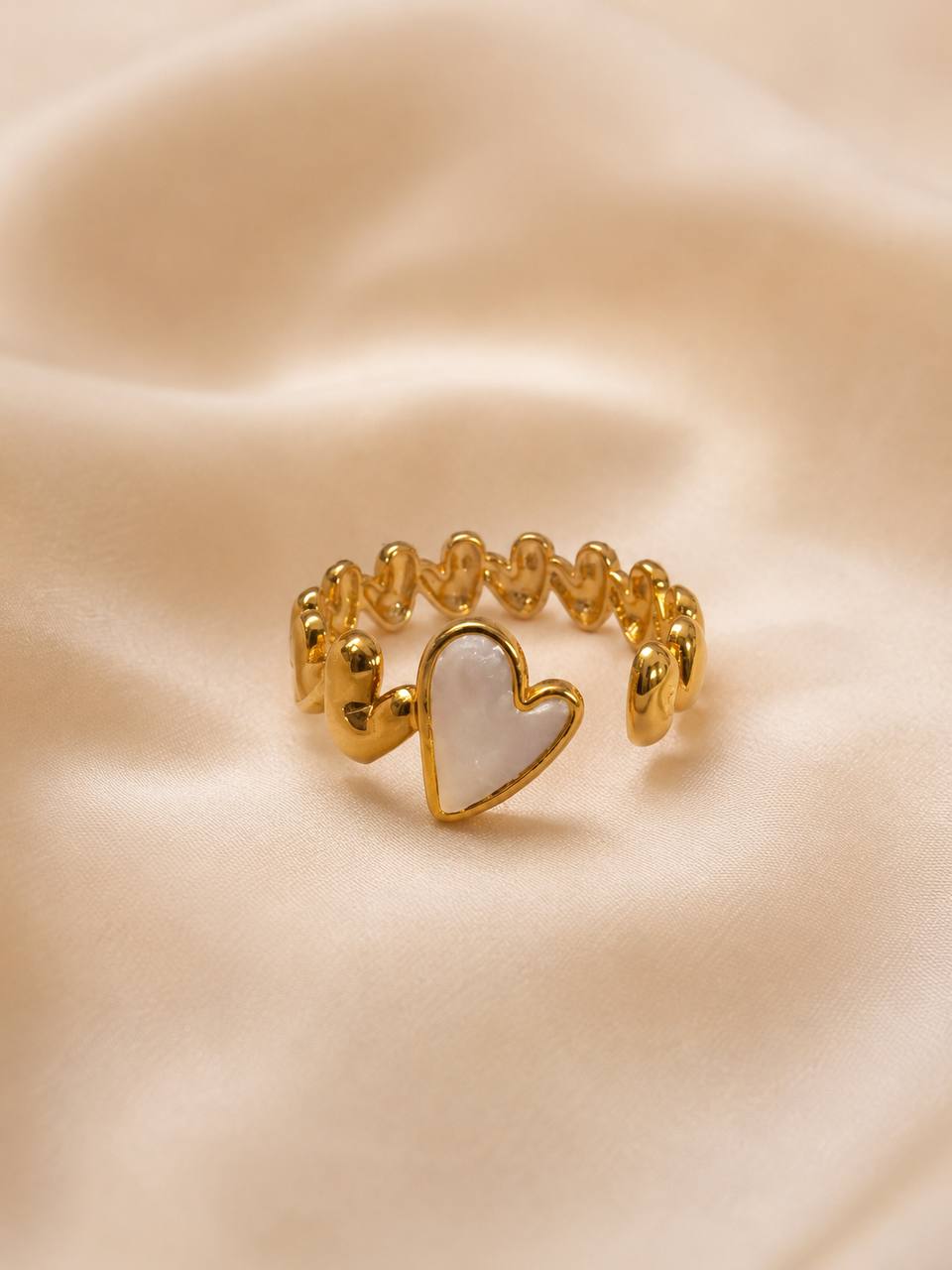 Anti-Tarnish Mother of Pearl Heart Ring