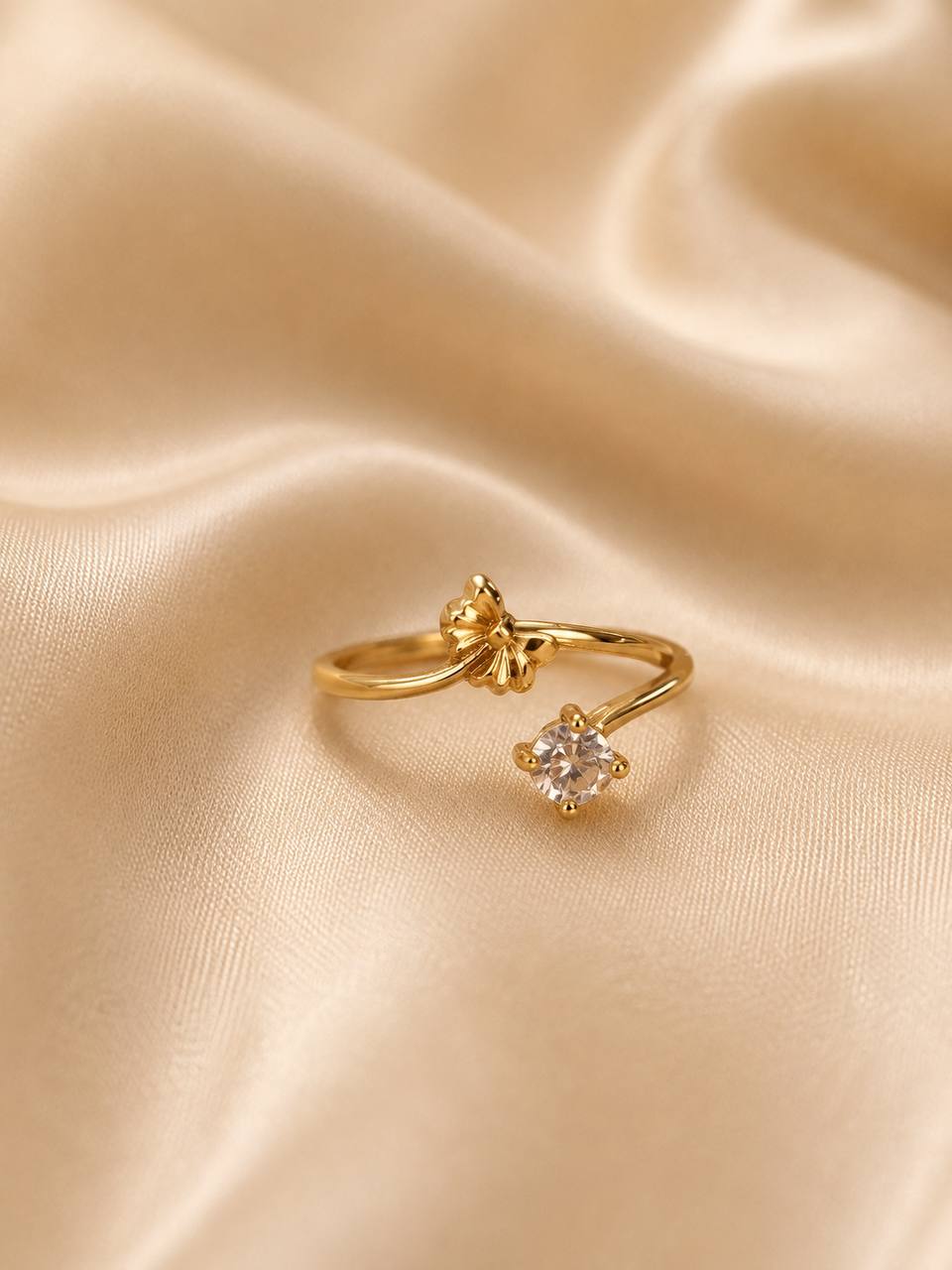 Elegant Butterfly & Crystal Open Ring