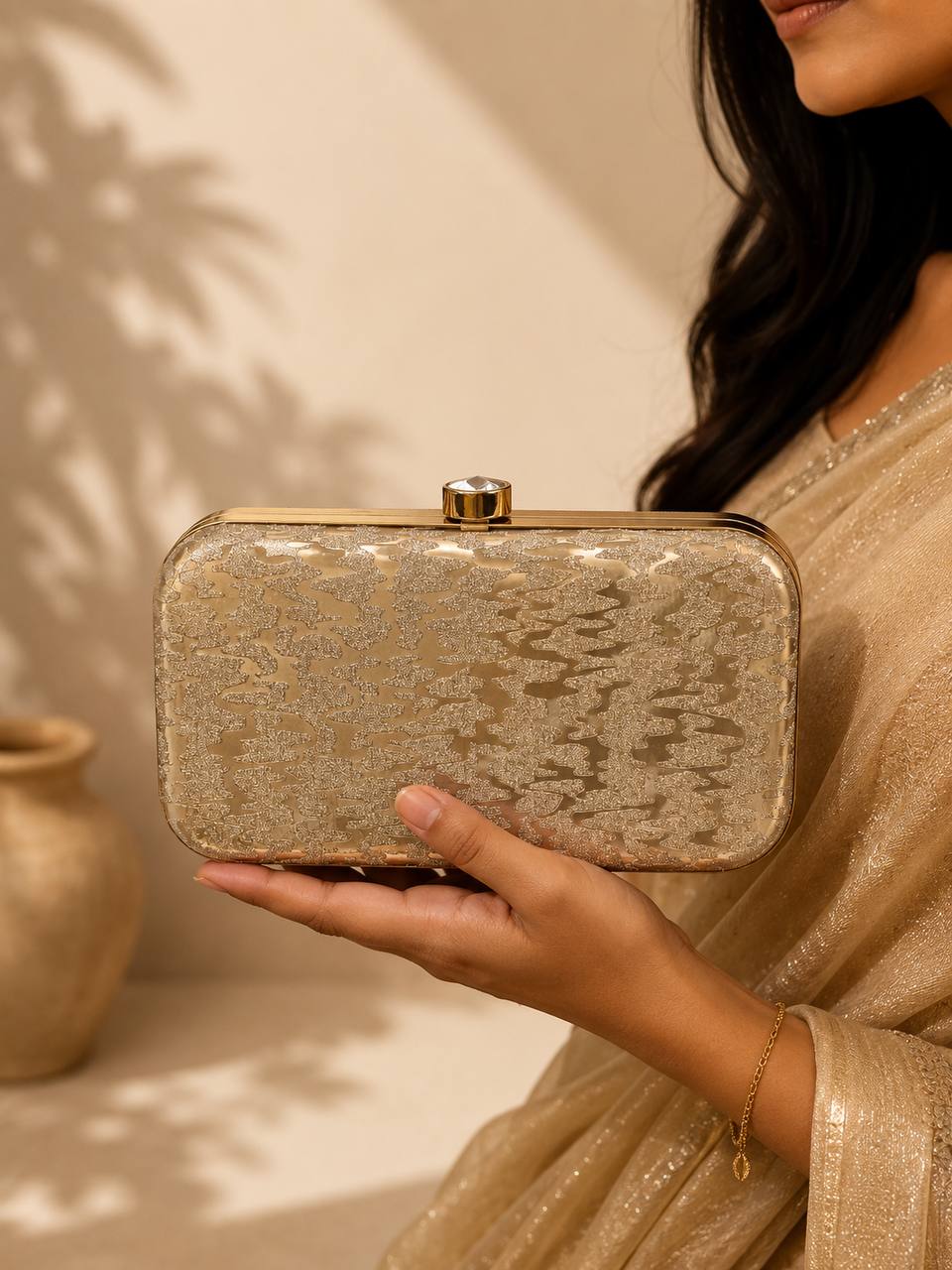 Luxury Champagne Glitter Box Clutch