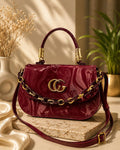 Luxury Maroon Patent Leather Top Handle Bag