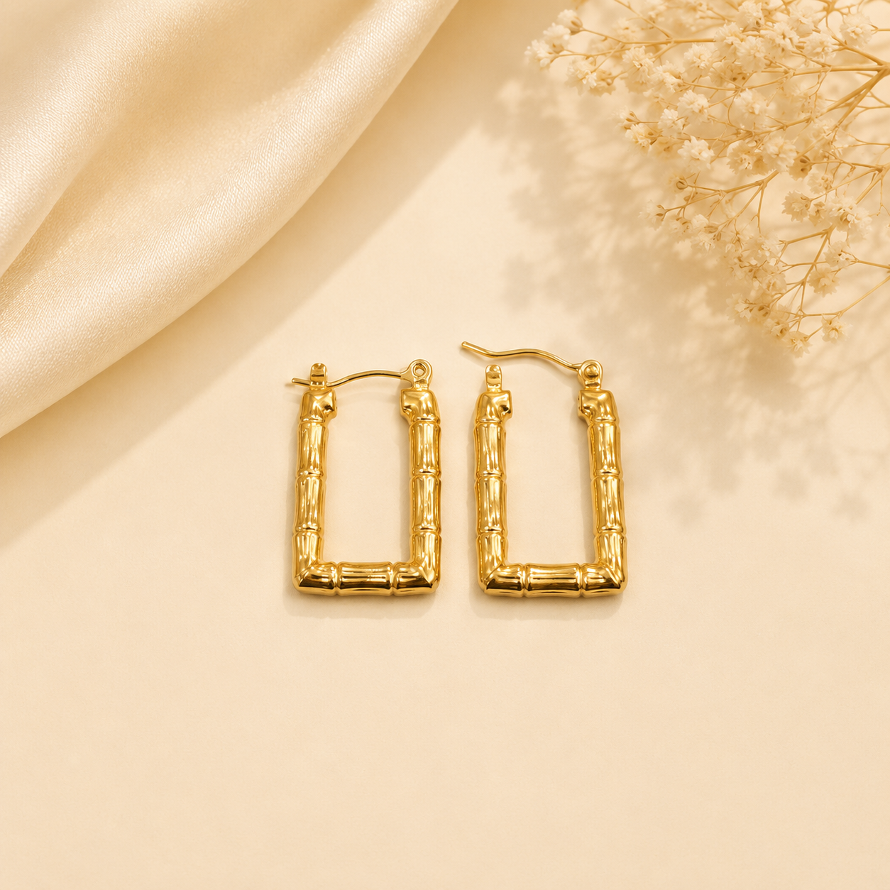 Bamboo Rectangle Hoop Earrings