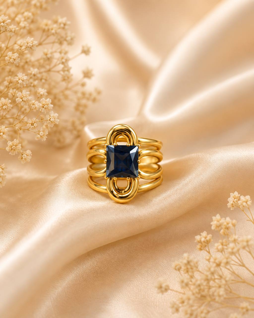 Blue Gemstone Statement Anti-Tarnish Ring