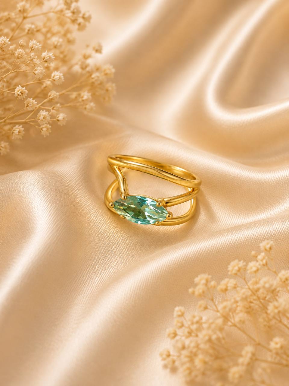 Aqua Green Crystal Gold-Tone Anti-Tarnish Ring