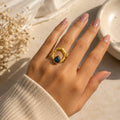 Deep Blue Crystal Gold-Tone Anti-Tarnish Ring
