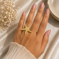 Elegant Anti-Tarnish Starfish Ring – Pearl Detail Statement Jewellery