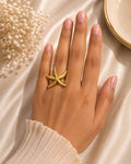 Gold Starfish Anti-Tarnish Ring – Elegant Ocean-Inspired Statement Jewellery