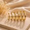 3-Pair Anti-Tarnish Hoop Earrings Set – Gold-Tone Minimalist Earrings Combo